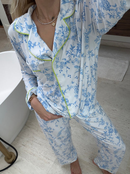 Toile Blue Long Pajama Set
